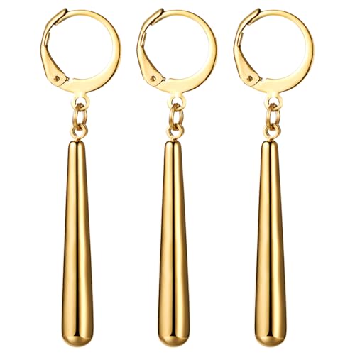 JewelryWe Zorro Ohrringe Herren 3er Set: Gold Edelstahl Creolen Huggie Clip On Hängende Ohrringe One Piece Lorenor Zorro Cosplay Anime Liebhaber Fans Schmuck von JewelryWe