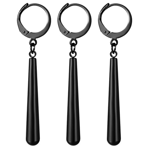 JewelryWe Zorro 3er Set: Schwarz Edelstahl Roronoa Zoro Creolen Huggie Ohrringe Clip On Hängende One Piece Lorenor Zorro Cosplay Anime Liebhaber Fans Schmuck von JewelryWe