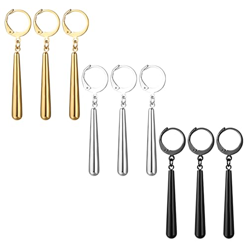 JewelryWe Zorro 9er Set: Edelstahl Roronoa Zoro Creolen Huggie Ohrringe Clip On Hängende One Piece Lorenor Cosplay Anime Liebhaber Fans Schmuck Silber Gold Schwarz von JewelryWe