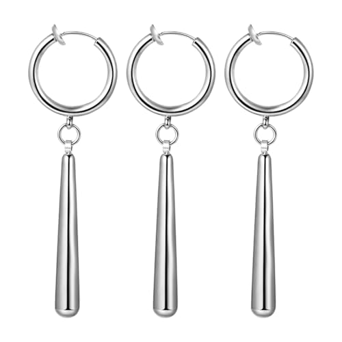 JewelryWe Zorro Ohrringe Herren Ohrclips: 3er Set Silber Edelstahl One Piece Roronoa Zoro Non-Piercings Creolen Huggie Ohrringe Anime Cosplay Clip On Ohrringe Ohne Loch für Anime-Liebhaber von JewelryWe