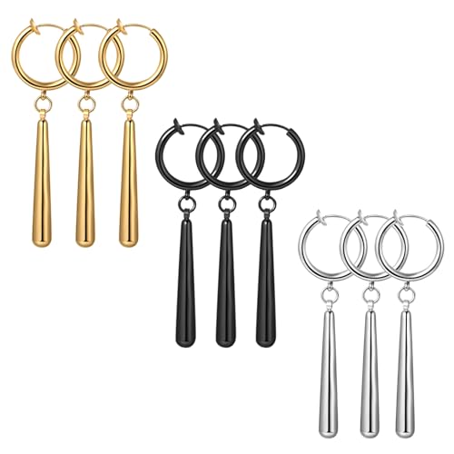 JewelryWe Zorro Ohrringe Herren: 9er Set Edelstahl One Piece Roronoa Zoro Non-Piercings Creolen Huggie Ohrclips Clip On Anime Cosplay Tropfen Ohne Loch für Anime-Liebhaber von JewelryWe
