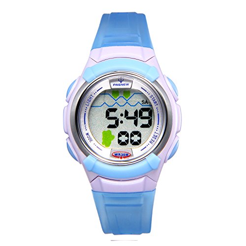 JewelryWe süße Kinder Armbanduhr, 30M Wasserdicht Multi-funktional Digital Elektronische Uhr Sportuhr mit 12 H, LED Licht, Alarm, Stoppuhr, Wecker, Datum und Tag Farbe: Blau von JewelryWe