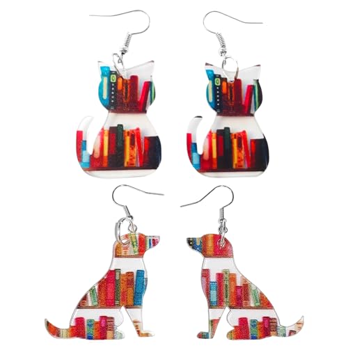 JewelryWe: 2 Paar Tier Haustier Ohrringe Damen mit Baumeln bunten Büchen Hund und Katze Frauen Mädchen Hängende Ohrringe Ohrhänger Geschenk für Buchliebhaber Lehrer Leser JewelryWe: 2 Paar Tier Haustier Ohrringe Damen mit Baumeln bunten Büchen Hund und Katze Frauen Mädchen Hängende Ohrringe Ohrhänger Geschenk für Buchliebhaber Lehrer Leser von JewelryWe