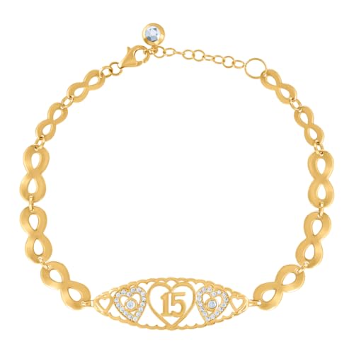 10 Karat Gelbgold Damen CZ simulierter Diamant Liebe Herz Quinceanera 15 Charm-Armband 20 cm 12 mm breit Charm-Armband für Frauen von JewelryWeb