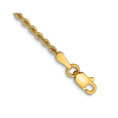 10 Karat massives Gelbgold, 2 mm, reguläre Kordelkette, Armband, 20 cm, Gliederarmband für Damen und Herren von JewelryWeb