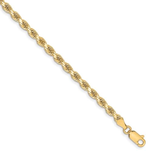 10 Karat massives Gelbgold, 3,25 mm, funkelnd, Kordelkette, Armband, 18 cm, Gliederarmband für Damen und Herren 10 Karat massives Gelbgold, 3,25 mm, funkelnd, Kordelkette, Armband, 18 cm, Gliederarmband für Damen und Herren von JewelryWeb