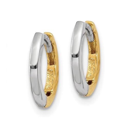 10 Karat massives Gold, zweifarbig, Mini-Creolen, 1,35 mm, rund, Scharnier, 7 x 1,5 mm, breite Kreolen für Frauen 10 Karat massives Gold, zweifarbig, Mini-Creolen, 1,35 mm, rund, Scharnier, 7 x 1,5 mm, breite Kreolen für Frauen von JewelryWeb