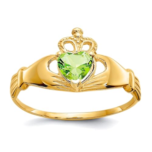 10 Karat massives Gold CZ simulierter Diamant August Irischer Claddagh keltischer Dreifaltigkeitsknoten Liebe Herz Ring Größe 7,00 Statement-Ring für Frauen von JewelryWeb