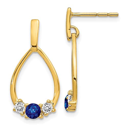 11 mm große, goldfarbene blaue und weiße Saphir-Ohrstecker, religiöse Schutzengel-Ohrringe, Maße: 22 x 11 mm breit, Schmuck für Damen von JewelryWeb