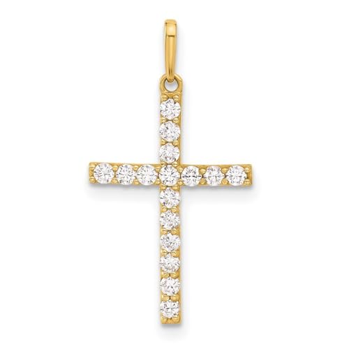 13,8 mm Gold poliert CZ Zirkonia simulierter Diamant lateinischer religiöser Glaube Kreuz Anhänger Halskette Schmuck Geschenke für Frauen, Zirkonia von JewelryWeb
