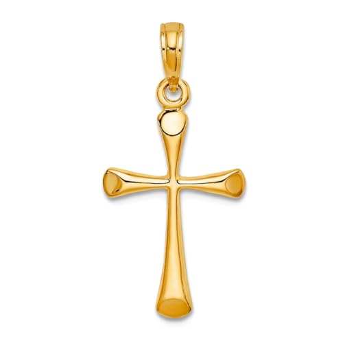 13 mm 10 Karat massives Gelbgold, poliert, abgeschrägte Spitze, religiöser Glaube, Kreuz-Anhänger, Halskette für Damen von JewelryWeb