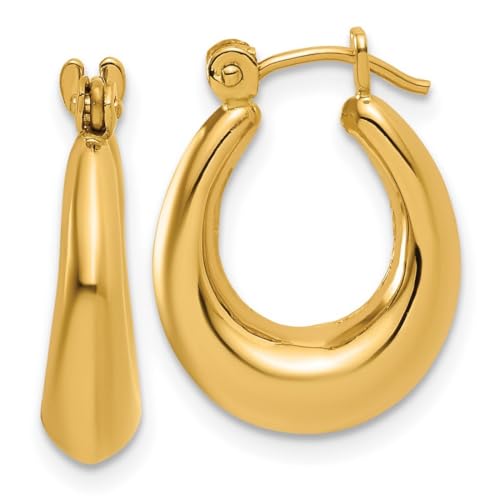 14 Karat Gelbgold, Scharnierpfosten, poliert, oval, hohle Creolen, 9 x 5 mm, breite Kreolen für Damen 14 Karat Gelbgold, Scharnierpfosten, poliert, oval, hohle Creolen, 9 x 5 mm, breite Kreolen für Damen von JewelryWeb