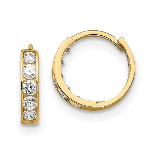 14 Karat Gelbgold, poliert, Madi K Zirkonia, simulierter Diamant für Jungen oder Mädchen, Scharniercreolen, Maße: 10 x 3 mm breit, One Size, Zirkonia Edelstein Zirkonia Edelstein Goldfarben, Zirkonia von JewelryWeb