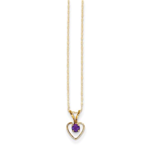 14 Karat Gelbgold, polierter Federring, 3 mm, Amethyst, Liebesherz, für Jungen oder Mädchen, Anhänger-Halskette misst 10 x 6 mm – 38 cm, One Size, Edelstein Gold Amethyst Edelstein Goldfarben, von JewelryWeb