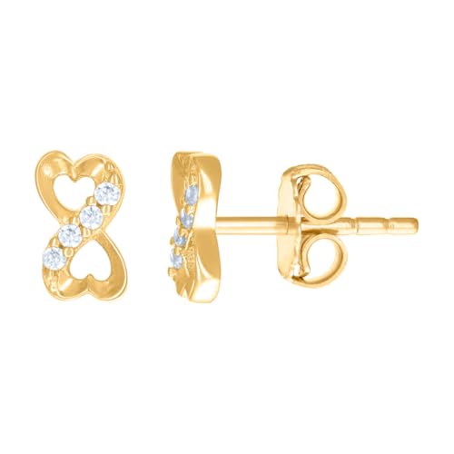 14 Karat Gelbgold Damen CZ Simulierter Diamant Love Infinity Herz Ohrstecker 4 x 7,1 mm breiter Stolzenohrring für Frauen von JewelryWeb