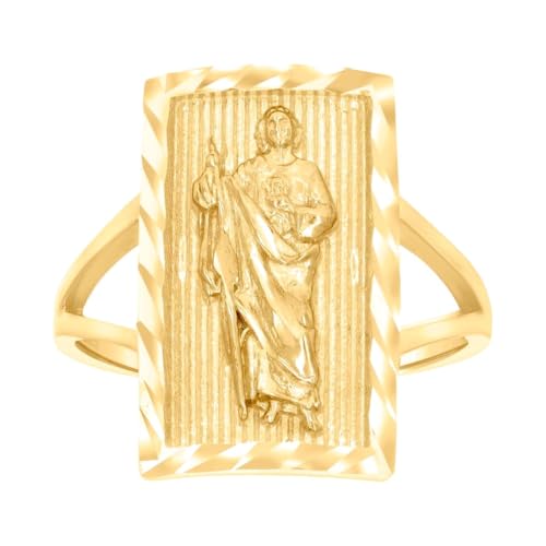 14 Karat Gelbgold Damen St. Jude Sparkle Cut religiöser Ring 20,1 x 20,1 mm breit Band-Stil Ring für Frauen von JewelryWeb