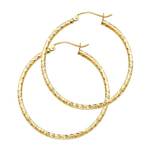 14 Karat Gelbgold Seide Sparkle Cut 1,5 mm Rundrohr Creolen 25 mm Creolen für Frauen 14 Karat Gelbgold Seide Sparkle Cut 1,5 mm Rundrohr Creolen 25 mm Creolen für Frauen von JewelryWeb