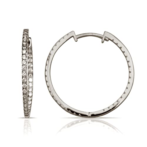 14 Karat Gold Polierte Zirkonia CZ Moderne Creolen Ohrringe (Gelb und Weiß) Geschenk für Frauen Kreolen Ohrring in, One Size, Zirkonia Edelstein Goldfarben, Zirkonia von JewelryWeb