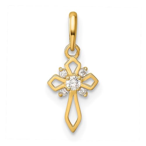 14 Karat Gold für Jungen oder Mädchen, ausgefallener Zirkonia, künstlicher Diamant, religiöser Glaube, Kreuz-Anhänger, Halskette, Maße: 16 mm lang, 1,6 mm dick, One Size, Zirkonia Metall Zirkonia von JewelryWeb