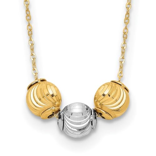 14 Karat Gold geschliffene Perlenkette zweifarbig poliert und funkelnd 5mm breit Schmuck Geschenk für Damen - 43cm Metall facettierte Steine Metall Perle, Metall, Perle von JewelryWeb