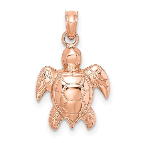 14 Karat Rotgold 2D Seeschildkröte Anhänger Halskette mit strukturiertem Anhänger misst 14,75 mm x 12,7 mm breit, 4 mm dick, Schmuck Geschenk für Damen, Rotgold, Roségold von JewelryWeb