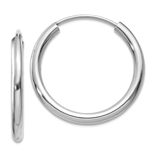 14 Karat Weißgold, hohles Rohr, 2 mm, poliert, endlose Creolen, Maße: 17 x 17 mm breit, 2 mm dick, Schmuck für Damen 14 Karat Weißgold, hohles Rohr, 2 mm, poliert, endlose Creolen, Maße: 17 x 17 mm breit, 2 mm dick, Schmuck für Damen von JewelryWeb