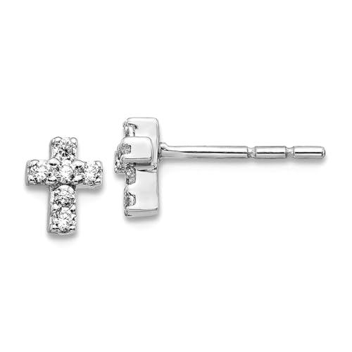 14 Karat Weißgold Diamant religiöser Glaube Kreuz Ohrringe 6 x 4 mm breit Ohrstecker für Frauen von JewelryWeb