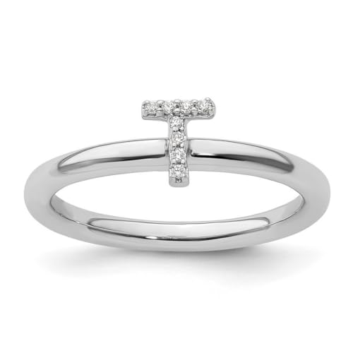 14 Karat Weißgold stapelbarer Diamant Buchstabe Name personalisiertes Monogramm Initiale T Ring Größe 7 stapelbarer Ring für Damen von JewelryWeb