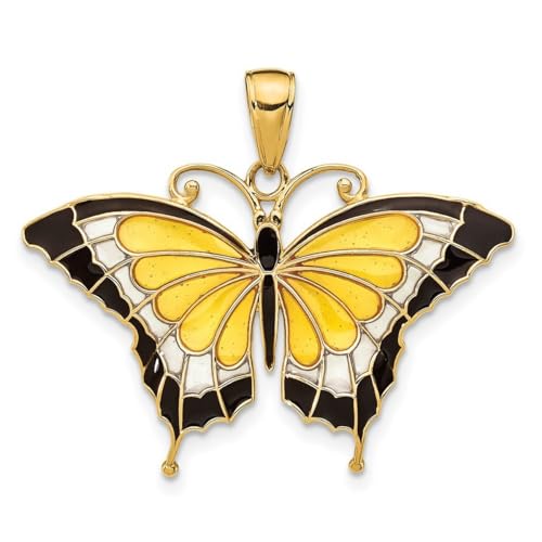 14 Karat gelber Schmetterlingsanhänger mit Glasfenstern mit Flügeln. JewelryWeb, Glas von JewelryWeb