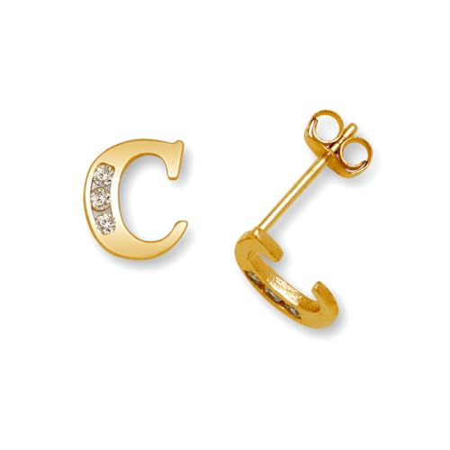 14 Karat massives Gelbgold, Zirkonia, künstlicher Diamant, kleiner Buchstabe, Name, personalisierbar, Monogramm, Initialen-Ohrringe, Ohrstecker für Frauen in verschiedenen Initialen, One Size von JewelryWeb