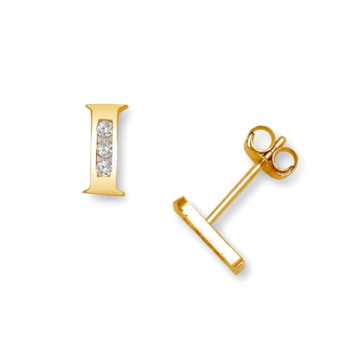 14 Karat massives Gelbgold, Zirkonia, künstlicher Diamant, kleiner Buchstabe, Name, personalisierbar, Monogramm, Initialen-Ohrringe, Ohrstecker für Frauen in verschiedenen Initialen, One Size von JewelryWeb