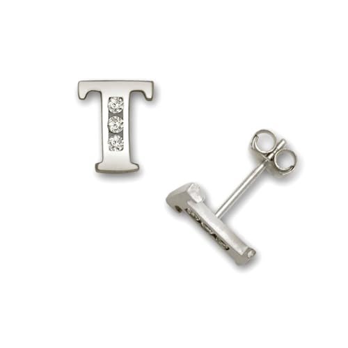 14 Karat massives Gelbgold, Zirkonia, künstlicher Diamant, kleiner Buchstabe, Name, personalisierbar, Monogramm, Initialen-Ohrringe, Ohrstecker für Frauen in verschiedenen Initialen, One Size von JewelryWeb