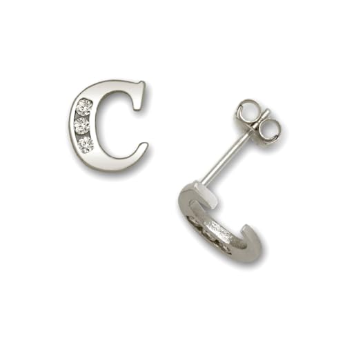14 Karat massives Gelbgold, Zirkonia, künstlicher Diamant, kleiner Buchstabe, Name, personalisierbar, Monogramm, Initialen-Ohrringe, Ohrstecker für Frauen in verschiedenen Initialen, One Size von JewelryWeb