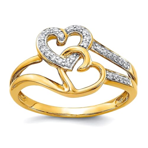 14 Karat massives Gelbgold Diamant Liebesherzen Ring Größe 6 Statement-Ring für Damen von JewelryWeb