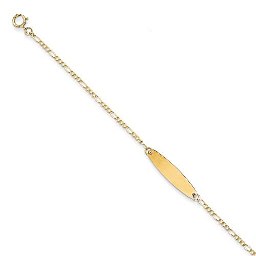 14 Karat polierter gravierbarer Federring Gold Figaro für Jungen oder Mädchen, ovales ID-Armband, Maße: 4 x 22 mm, ID-Schild – 15 cm von JewelryWeb