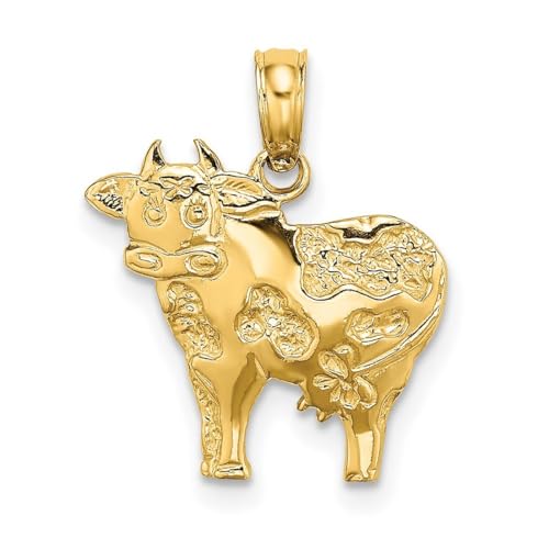 15,4 mm Gold 2D poliert verspielte Kuh Charm Anhänger Halskette Schmuck Geschenke für Frauen von JewelryWeb