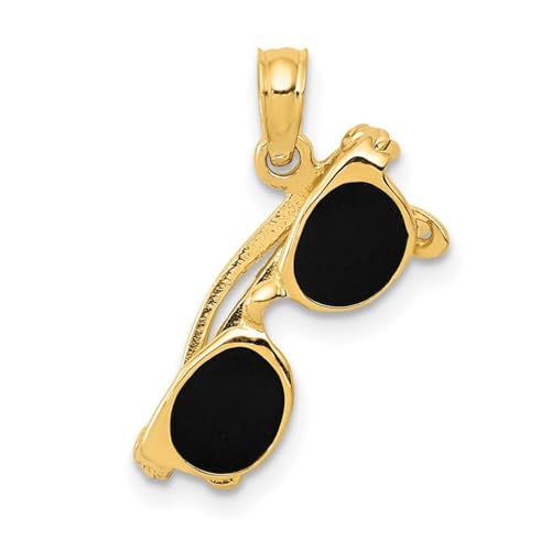 15 mm Gold 3D schwarz emailliert bewegliche Sonnenbrille Anhänger Halskette Schmuck für Damen von JewelryWeb