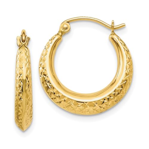 18 mm große, goldfarbene strukturierte hohle Creolen, Maße: 19 x 18 mm breit, 3 mm dick, Schmuckgeschenke für Frauen von JewelryWeb