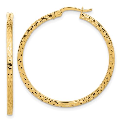 34,12mm 14ct Gold Funkeln Cut Hoop Ohrringe Maßnahmen 35,2x34,12mm Breite 2mm Dicke Schmuck Geschenke für Frauen, Gelbgold, Gelbgold von JewelryWeb