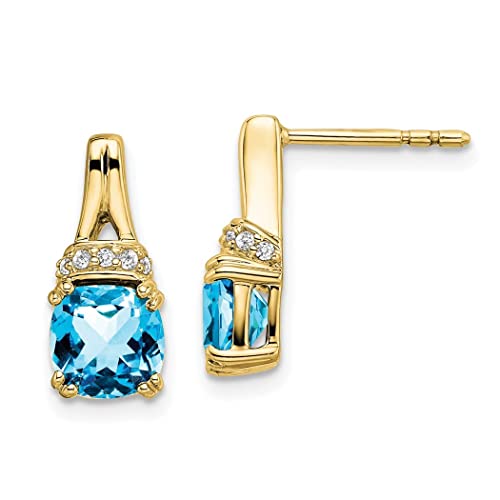 6,25 mm Gelbgold, Blautopas und Diamant-Ohrringe, Maße: 13,8 x 6,25 mm breit, Schmuck für Damen, Diamant von JewelryWeb