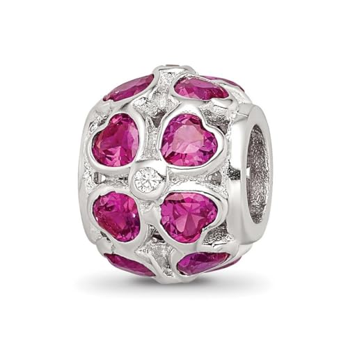 9,23 mm große 925er-Sterlingsilber-Perle mit roten Herzen, Zirkonia, künstlicher Diamant, Schmuckgeschenk für Mutter, One Size, Zirkonia Edelstein Metall, Zirkonia von JewelryWeb