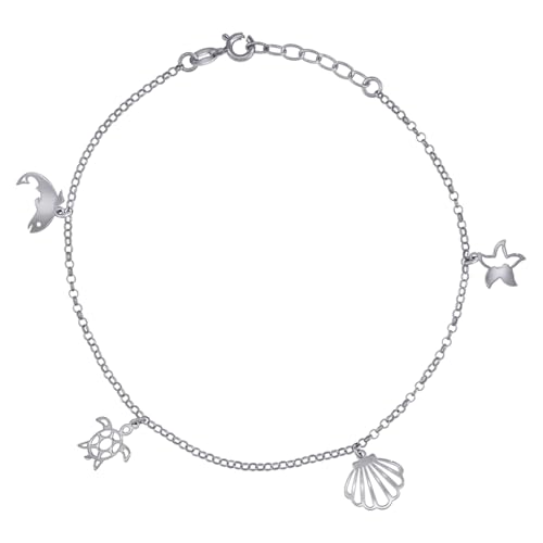 925 Sterling Silber Damen Ocean Life Charms Fußkettchen 25 cm 14 mm lang Fußkettchen für Frauen 925 Sterling Silber Damen Ocean Life Charms Fußkettchen 25 cm 14 mm lang Fußkettchen für Frauen von JewelryWeb