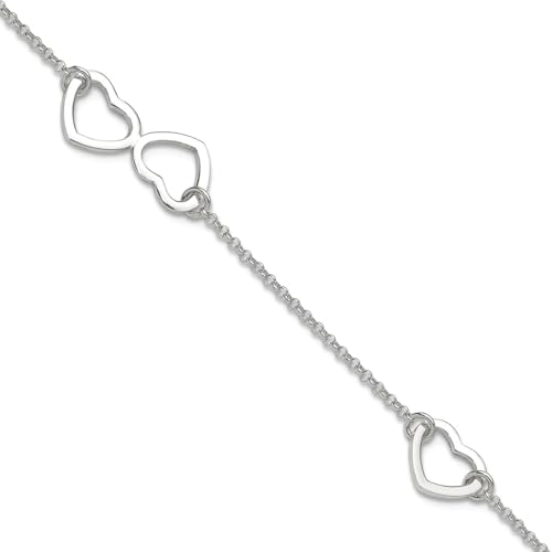925 Sterling Silber Fancy Lobster Closure Polished Love Heart With 2.5 cm Ext. Fußkettchen 22,9 cm Fußkettchen für Damen von JewelryWeb