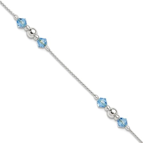 925 Sterling Silber Karabinerverschluss Polierte Perle und CZ Simulierter Diamant mit 2,5 cm Verlängerung Fußkettchen Fußkettchen für Frauen, 23 centimeters, Cubic Zirkonia Edelstein Metall, Zirkonia von JewelryWeb