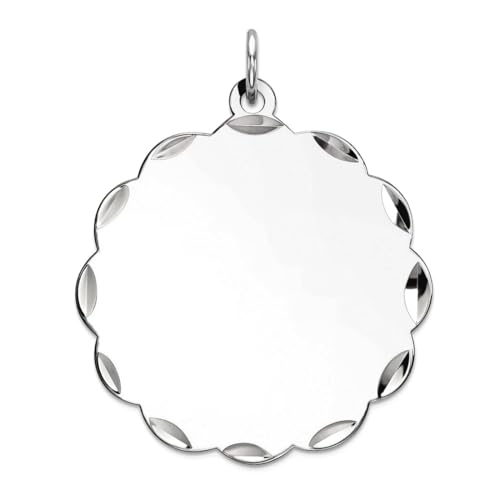 925er Sterlingsilber, Rh plt, gravierbar, polierte Vorderseite, Satin-Rückseite, Anhänger-Halskette für Damen von JewelryWeb