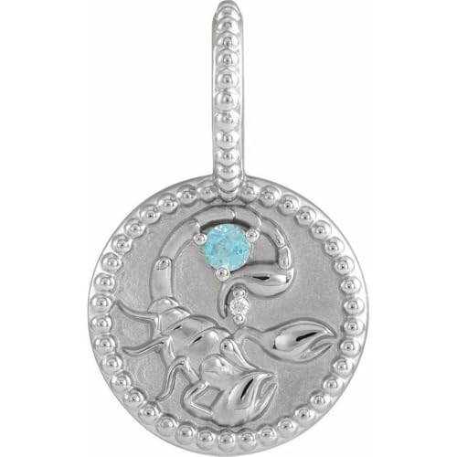 925er Sterlingsilber, Skorpion, natürlicher blauer Zirkon, rund, 2 mm, I1 G H, akzentuierter Karat, polierter Zirkon und Diamo-Schmuck für Damen, One Size, Metall Silber Edelstein Aus Metall von JewelryWeb