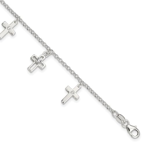 925er Sterlingsilber, ausgefallener Karabinerverschluss und Zirkonia, simulierter Diamant, poliert, religiöser Glaube, Kreuz für Jungen oder Mädchen, Armband misst 8 mm breit, Zirkonia von JewelryWeb