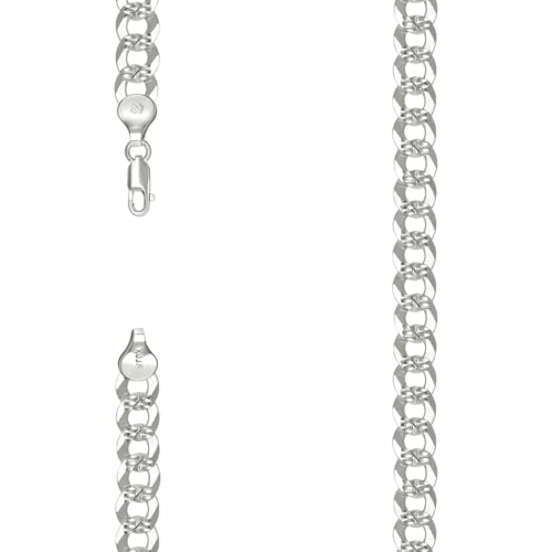 925er Sterlingsilber, massives Pavé-Fassung, superflach, Komfort-Panzerkette, Silber, 7,8 mm, 20 cm, Gliederarmband für Damen und Herren von JewelryWeb