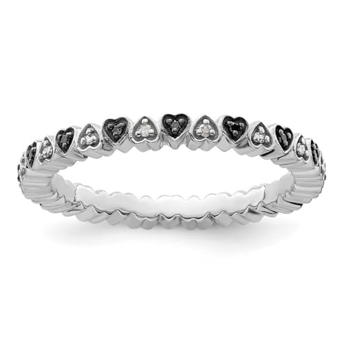 925er Sterlingsilber, poliert, Krappenfassung, gemustert, stapelbar, Ausdrücke, Liebesherzen, Schwarz und Weiß, Durchmesser USA-Größe 9, Schmuck für Damen, One Size, Metall Silber Edelstein Metall: von JewelryWeb