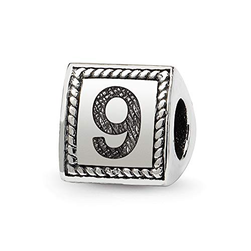 925er-Sterlingsilber, poliert, Reflexionen, Sportspiel, Nummer 9, Dreieck, Block-Charm-Anhänger, Halskette, Maße: 8,18 x 8,18 mm breit, Schmuck für Damen, One Size, Metall Silber Sterling-Silber, Kein von JewelryWeb